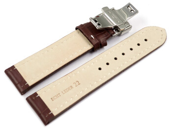 Uhrenarmband mit Butterfly Schließe Leder Kroko dunkelbraun - XL 18mm Stahl
