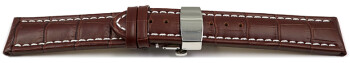 Uhrenarmband mit Butterfly Schließe Leder Kroko dunkelbraun - XL 26mm schwarz