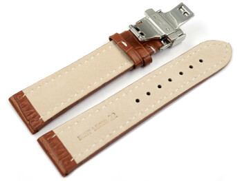 Uhrenarmband mit Butterfly Schließe Leder Kroko hellbraun XL 20mm Stahl