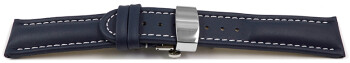 Uhrenarmband mit Butterfly Schließe Leder glatt dunkelblau 18mm schwarz
