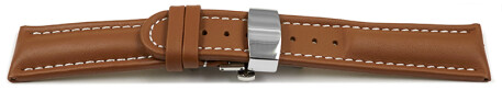 Uhrenarmband mit Butterfly Schließe Leder glatt hellbraun 18mm Stahl