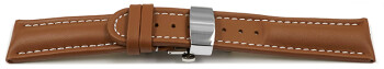 Uhrenarmband mit Butterfly Schließe Leder glatt hellbraun 22mm Stahl
