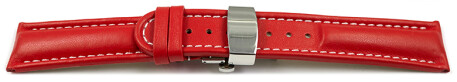 Uhrenarmband mit Butterfly Schließe Leder glatt rot 20mm Stahl