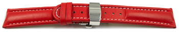 Uhrenarmband mit Butterfly Schließe Leder glatt rot 24mm Stahl