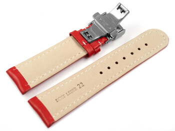 Uhrenarmband mit Butterfly Schließe Leder glatt rot 24mm Stahl