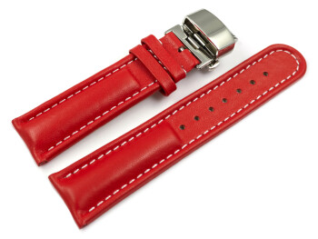 Uhrenarmband mit Butterfly Schließe Leder glatt rot 24mm Gold