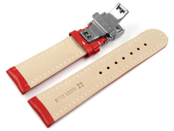Uhrenarmband mit Butterfly Schließe Leder glatt rot 24mm Gold