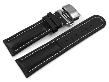 Uhenarmband mit Butterfly Schließe Leder glatt schwarz 18mm schwarz