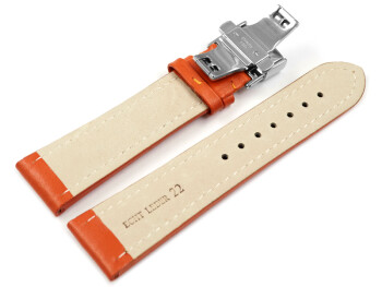 Uhrenarmband mit Butterfly Leder glatt orange 22mm Gold