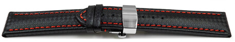 Butterfly - Leder - Carbon Prägung - schwarz - rote Naht 22mm schwarz