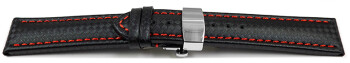 Butterfly - Leder - Carbon Prägung - schwarz - rote Naht 22mm schwarz
