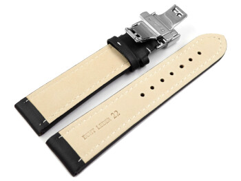 Uhrenarmband mit Butterfly Schließe Leder Glatt schwarz - XL 22mm Gold