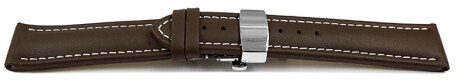 Uhrenarmband mit Butterfly Schließe Leder Glatt dunkelbraun - XL 20mm Stahl