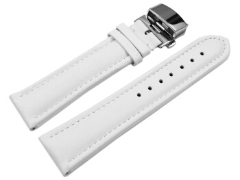 Uhrenarmband mit Butterfly Schließe Leder Glatt weiß - XL 18mm Gold