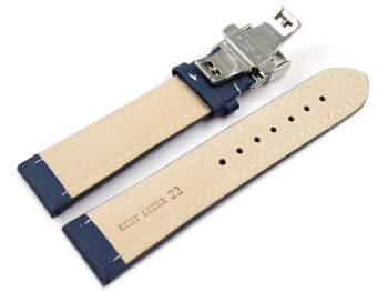 Uhrenarmband mit Butterfly gepolstert genarbt blau 22mm Stahl
