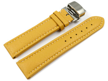 Uhrenarmband mit Butterfly gepolstert genarbt gelb 22mm Stahl