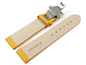 Uhrenarmband mit Butterfly gepolstert genarbt gelb 22mm Stahl