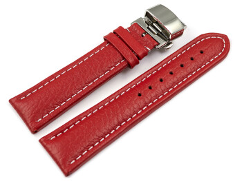 Uhrenarmband mit Butterfly gepolstert genarbt rot 22mm Stahl