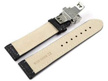 Uhrenarmband mit Butterfly gepolstert genarbt schwarz 24mm Stahl