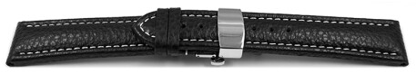 Uhrenarmband mit Butterfly gepolstert genarbt schwarz weiße Naht 24mm schwarz