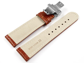 Uhrenband mit Butterfly gepolstert Bark braun 20mm Stahl