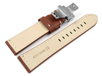 Uhrenarmband mit Butterfly Schließe Leder massiv rot-braun 22mm schwarz