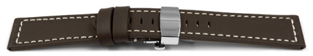 Uhrenarmband mit Butterfly Schließe Leder massiv dunkelbraun 20mm Stahl
