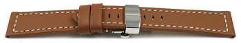 Uhrenarmband mit Butterfly Schließe Leder massiv hellbraun 20mm schwarz