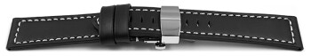 Uhrenarmband mit Butterfly Schließe Leder massiv schwarz 22mm schwarz