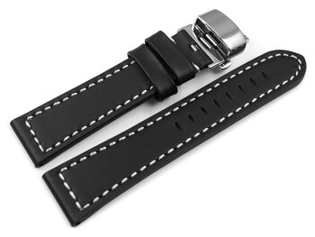 Uhrenarmband mit Butterfly Schließe Leder massiv schwarz 22mm schwarz