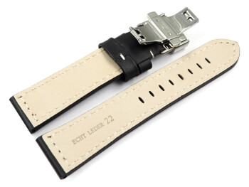 Uhrenarmband mit Butterfly Schließe Leder massiv schwarz 24mm Gold