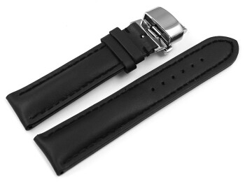 Uhrenband mit Butterfly stark gepolstert glatt schwarz Naht TiT 24mm schwarz