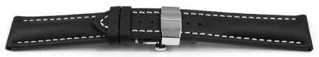 Uhrenband mit Butterfly stark gepolstert glatt schwarz 24mm schwarz