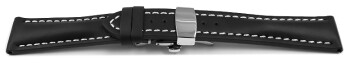 Uhrenband mit Butterfly stark gepolstert glatt schwarz 22/18mm Stahl