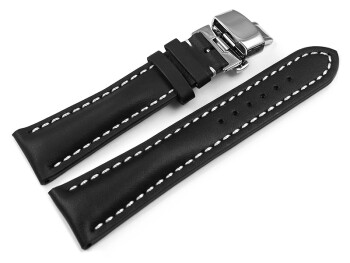Uhrenband mit Butterfly stark gepolstert glatt schwarz 22/18mm Stahl