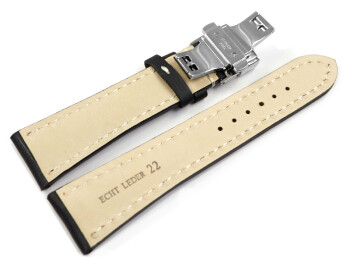 Uhrenband mit Butterfly stark gepolstert glatt schwarz 22/18mm Gold