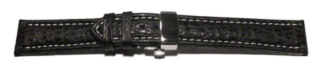 Uhrenarmband mit Butterfly Schließe echt Hai schwarz 20mm Stahl