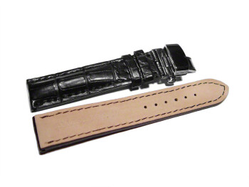Butterfly - echt Louisiana Kroko - schwarz 22mm schwarz