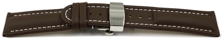 Uhrenarmband mit Butterfly Schließe Leder glatt dunkelbraun 20mm Stahl