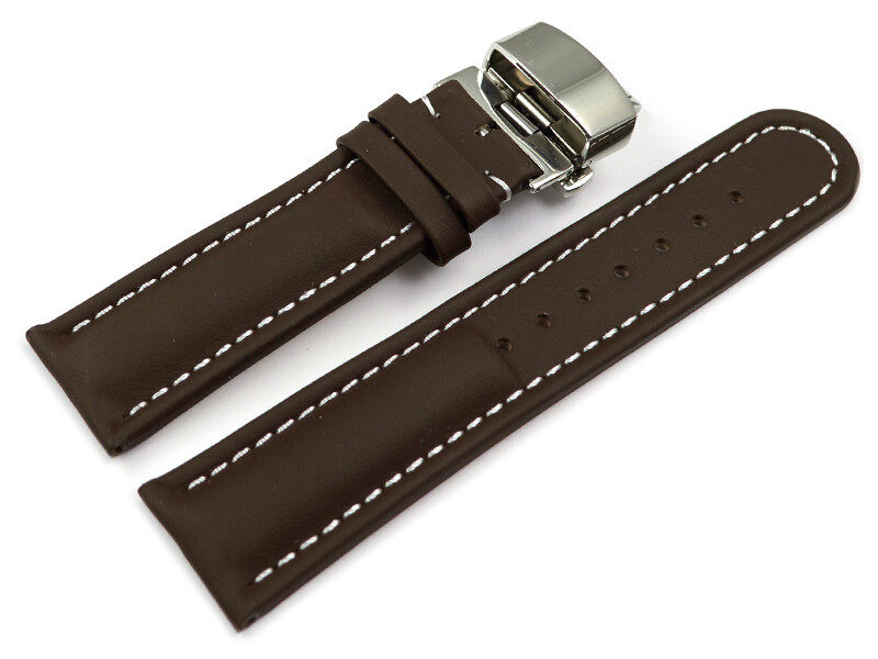 Uhrenarmband Milas 20mm Dunkelbraun Titan-Faltschliesse Helle Naht MEYHOFER