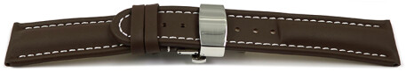 Uhrenarmband mit Butterfly Schließe Leder glatt dunkelbraun 20mm Gold