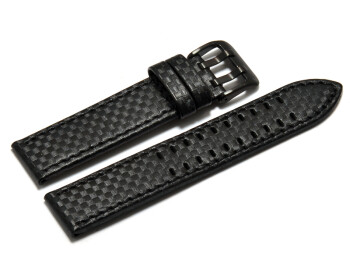 Uhrenarmband Leder schwarz Carbon Doppeldorn schwarz schwarze Naht 24mm