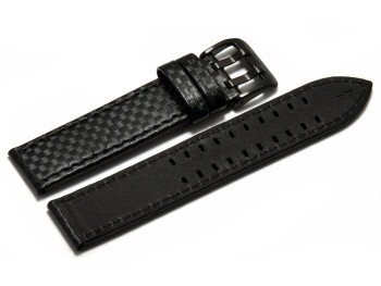 Uhrenarmband - Leder schwarz - Carbon Prägung - Doppeldorn schwarz - schwarze Naht 24mm