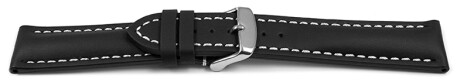 Uhrenarmband - Leder - stark gepolstert - glatt - schwarz - 19mm Stahl