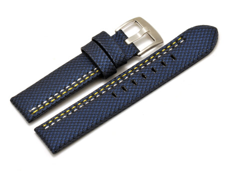 Uhrenarmband Breitdorn HighTech Textiloptik blau -  gelbe u. weiße Naht - 20mm 22mm 24mm 26mm