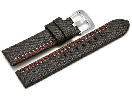 Uhrenarmband Breitdorn HighTech Textiloptik grau - weiße u. rote Naht - 20mm 22mm 24mm 26mm