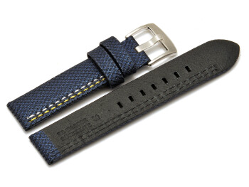 Uhrenarmband - Breitdorn - HighTech - Textiloptik - blau -  gelbe u. weiße Naht 20mm