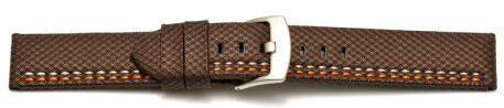 Uhrenarmband - Breitdorn - HighTech - Textiloptik - braun -  orange u. weiße Naht 22mm