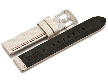 Uhrenarmband - Breitdorn - HighTech - Textiloptik - weiß - schwarz u. rote Naht 20mm