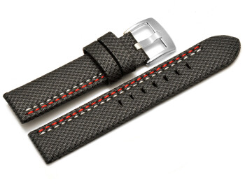 Uhrenarmband - Breitdorn - HighTech - Textiloptik - grau - weiße u. rote Naht 20mm